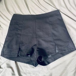 High Waisted Black Pleated Shorts